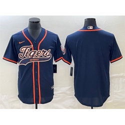 Men Detroit Tigers Blank Navy Cool Base Stitched Baseball Jersey