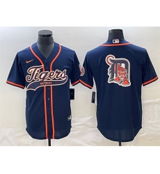 Men Detroit Tigers Navy Team Big Logo Cool Base Stitched Baseball Jersey