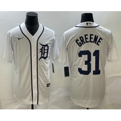 Men's Detroit Tigers #31 Riley Greene White Cool Base Stitched Jersey