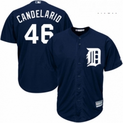 Mens Majestic Detroit Tigers 46 Jeimer Candelario Replica Navy Blue Alternate Cool Base MLB Jersey 