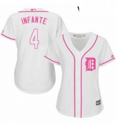 Womens Majestic Detroit Tigers 4 Omar Infante Authentic White Fashion Cool Base MLB Jersey