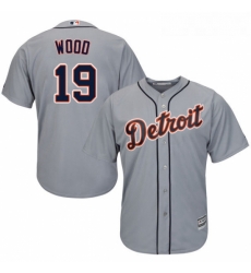 Youth Majestic Detroit Tigers 19 Travis Wood Replica Grey Road Cool Base MLB Jersey 