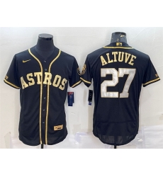 Men Houston Astros 27 Jose Altuve Black Gold Flex Base Stitched Jersey