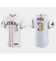 Men Houston Astros 3 Jeremy Pe F1a White 2023 Gold Collection With World Serise Champions Patch Stitched Baseball Jersey