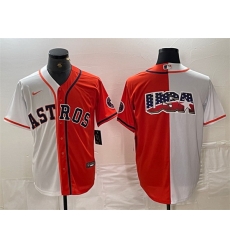 Men Houston Astros White Orange Split Team Big Logo With Patch Cool Base Stitched Baseball Jersey