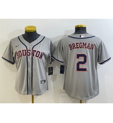 Women Houston Astros 2 Alex Bregman Gray Cool Base Stitched Baseball Jerseys