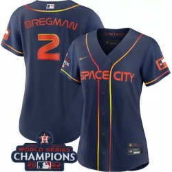 Women Houston Astros 2 Alex Bregman Navy 2022 World Series Champions City Connect Stitched Baseball Jersey