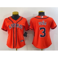 Women Houston Astros 3 Jeremy Pena Orange With Patch Cool Base Stitched Baseball Jersey