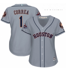 Womens Majestic Houston Astros 1 Carlos Correa Authentic Grey Road 2017 World Series Champions Cool Base MLB Jersey