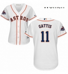 Womens Majestic Houston Astros 11 Evan Gattis Authentic White Home 2017 World Series Champions Cool Base MLB Jersey