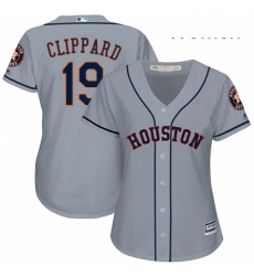 Womens Majestic Houston Astros 19 Tyler Clippard Replica Grey Road Cool Base MLB Jersey 