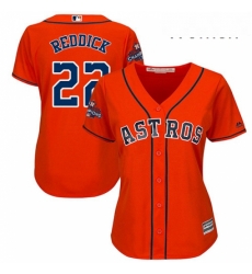 Womens Majestic Houston Astros 22 Josh Reddick Replica Orange Alternate 2017 World Series Champions Cool Base MLB Jersey