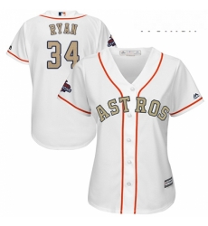 Womens Majestic Houston Astros 34 Nolan Ryan Authentic White 2018 Gold Program Cool Base MLB Jersey