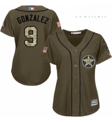 Womens Majestic Houston Astros 9 Marwin Gonzalez Replica Green Salute to Service MLB Jersey 