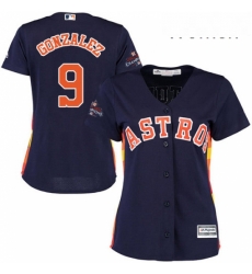 Womens Majestic Houston Astros 9 Marwin Gonzalez Replica Navy Blue Alternate 2017 World Series Champions Cool Base MLB Jersey 