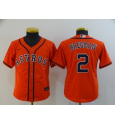 Youth Astros 2 Alex Bregman Orange Youth 2020 Nike Cool Base Jersey