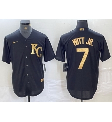 Men Kansas City Royals 7 Bobby Witt Jr  Black Cool Base Stitched Jersey 2