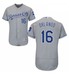 Mens Majestic Kansas City Royals 16 Paulo Orlando Grey Road Flex Base Authentic Collection MLB Jersey