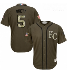 Mens Majestic Kansas City Royals 5 George Brett Authentic Green Salute to Service MLB Jersey