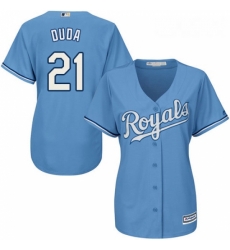 Womens Majestic Kansas City Royals 21 Lucas Duda Replica Light Blue Alternate 1 Cool Base MLB Jersey 