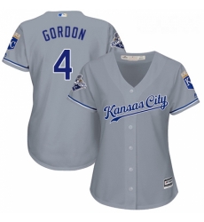 Womens Majestic Kansas City Royals 4 Alex Gordon Replica Grey Road Cool Base MLB Jersey