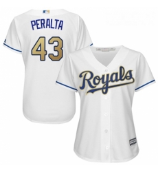 Womens Majestic Kansas City Royals 43 Wily Peralta Authentic White Home Cool Base MLB Jersey 