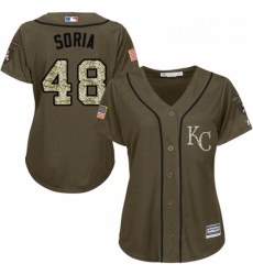 Womens Majestic Kansas City Royals 48 Joakim Soria Authentic Green Salute to Service MLB Jersey