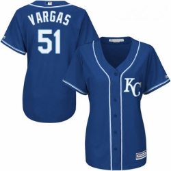 Womens Majestic Kansas City Royals 51 Jason Vargas Replica Blue Alternate 2 Cool Base MLB Jersey 