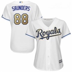 Womens Majestic Kansas City Royals 88 Michael Saunders Authentic White Home Cool Base MLB Jersey 