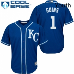 Youth Majestic Kansas City Royals 1 Ryan Goins Replica Blue Alternate 2 Cool Base MLB Jersey 