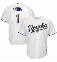 Youth Majestic Kansas City Royals 1 Ryan Goins Replica White Home Cool Base MLB Jersey 