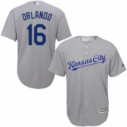 Youth Majestic Kansas City Royals 16 Paulo Orlando Replica Grey Road Cool Base MLB Jersey