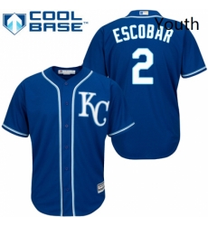 Youth Majestic Kansas City Royals 2 Alcides Escobar Authentic Blue Alternate 2 Cool Base MLB Jersey