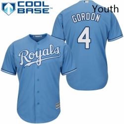 Youth Majestic Kansas City Royals 4 Alex Gordon Authentic Light Blue Alternate 1 Cool Base MLB Jersey