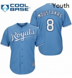 Youth Majestic Kansas City Royals 8 Mike Moustakas Authentic Light Blue Alternate 1 Cool Base MLB Jersey