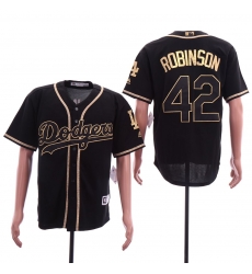 Dodgers 42 Jackie Robinson Black Gold Cool Base Jersey