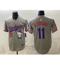 Men Los Angeles Dodgers  11 Roki Sasaki Grey Hello Kitty Night 2025 World Series Champions Patch Stitched Baseball Jersey