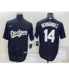 Men Los Angeles Dodgers 14 Kik E9 Hern E1ndez Black Cool Base Stitched Jerseyy