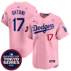 Men Los Angeles Dodgers 17  Shohei Ohtani Pink 2025 Tokyo Series Limited Stitched Baseball Jersey