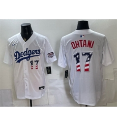 Men Los Angeles Dodgers  17 Shohei Ohtani White 250 Fourth of July Home Stitched Baseball Jersey