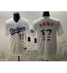 Men Los Angeles Dodgers  17 Shohei Ohtani White USA 250 Fourth of July Home Stitched Baseball Jersey
