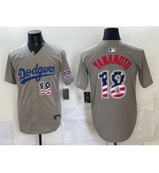 Men Los Angeles Dodgers 18 Yoshinobu Yamamoto Grey USA 250 Fourth of July Stitched Baseball Jersey Men Los Angeles Dodgers 18 Yoshinobu Yamamoto Grey USA 250 Fourth of July Stitched Baseball Jersey