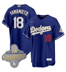 Men Los Angeles Dodgers  18 Yoshinobu Yamamoto Royal 2026 Alternate Gold Collection Stadium Stitched Baseball Jersey