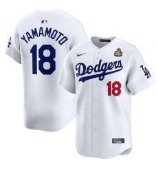 Men Los Angeles Dodgers 18 Yoshinobu Yamamoto White 2024 World Series Home Limited Stitched Baseball Jersey