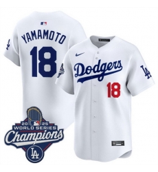Men Los Angeles Dodgers 18 Yoshinobu Yamamoto White 2025 World Series Champions Patch Home Limited Stitched Baseball Jersey Men Los Angeles Dodgers 18 Yoshinobu Yamamoto White 2025 World Series Champions Patch Home Limited Stitched Baseball Jersey