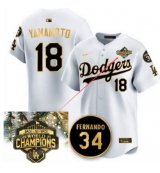 Men Los Angeles Dodgers 18 Yoshinobu Yamamoto White Gold Rbackto back championship Patch With No 34 Patch Limited Stitched Baseball Jersey Men Los Angeles Dodgers 18 Yoshinobu Yamamoto White Gold Rbackto back championship Patch With No 34 Patch Limited Stitched Baseball Jersey