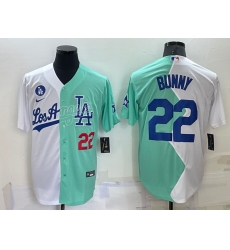 Men Los Angeles Dodgers  22 Bad Bunny 2022 All Star White Green Cool Base Stitched Baseball Jersey