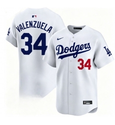 Men Los Angeles Dodgers 34 Fernando Valenzuela White Home Limited Stitched Baseball Jersey