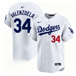 Men Los Angeles Dodgers 34 Fernando Valenzuela White Home Limited Stitched Baseball Jersey