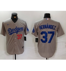 Men Los Angeles Dodgers 37 Teoscar Hernandez Grey Cool Base Stitched Baseball Jersey 4